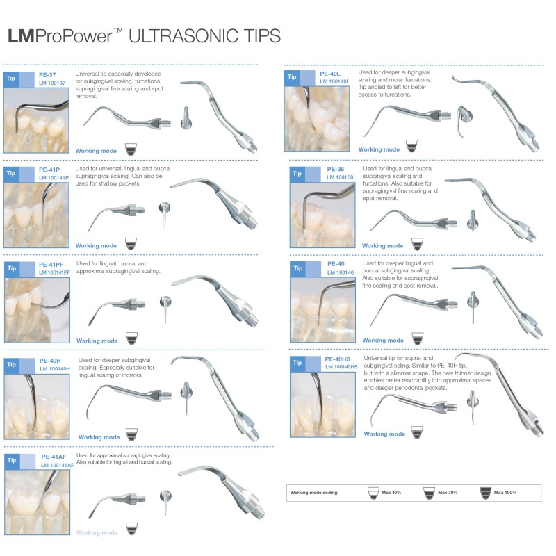 LM ProPower ultrasonic scaler tips (PE-37, PE-38, PE-40, PE-40L, PE-40H, PE-40HS, PE-41AF, PE-41P, PE-41PF) (1)